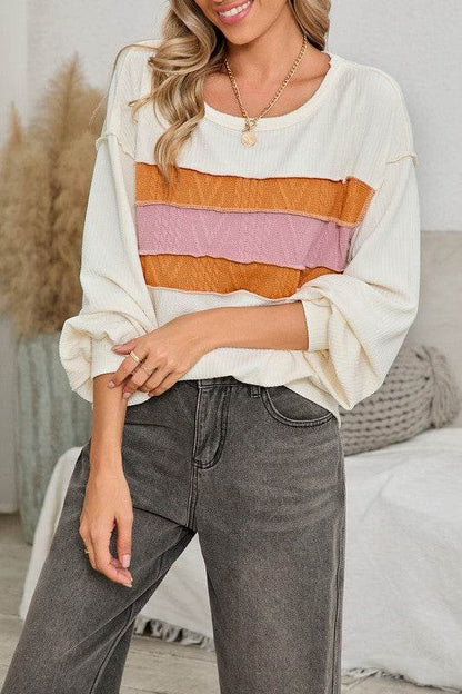 Corded Exposed Seam Patchwork Drop Sleeve Top - Shop Style & More | Fresh Looks, Everyday Deals & Free Shipping