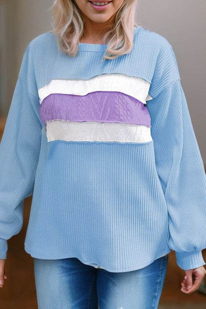 Corded Exposed Seam Patchwork Drop Sleeve Top - Shop Style & More | Fresh Looks, Everyday Deals & Free Shipping