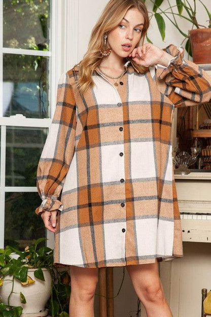 Pattern Collared Neck Ruffled Sleeve Shirt Dress - Shop Style & More | Fresh Looks, Everyday Deals & Free Shipping
