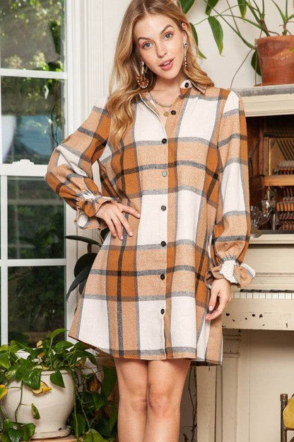 Pattern Collared Neck Ruffled Sleeve Shirt Dress - Shop Style & More | Fresh Looks, Everyday Deals & Free Shipping