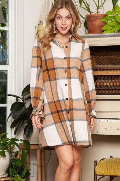 Pattern Collared Neck Ruffled Sleeve Shirt Dress - Shop Style & More | Fresh Looks, Everyday Deals & Free Shipping