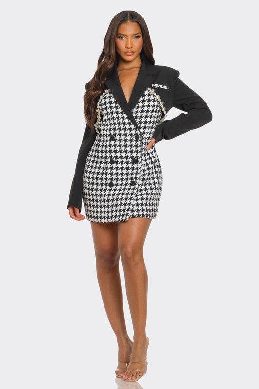 Monochrome Glam Houndstooth Blazer Dress - Shop Style & More | Fresh Looks, Everyday Deals & Free Shipping