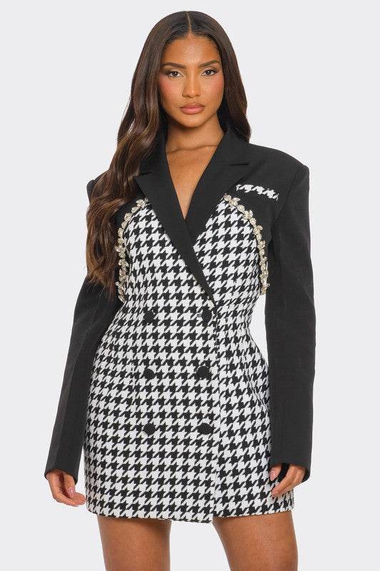 Monochrome Glam Houndstooth Blazer Dress - Shop Style & More | Fresh Looks, Everyday Deals & Free Shipping