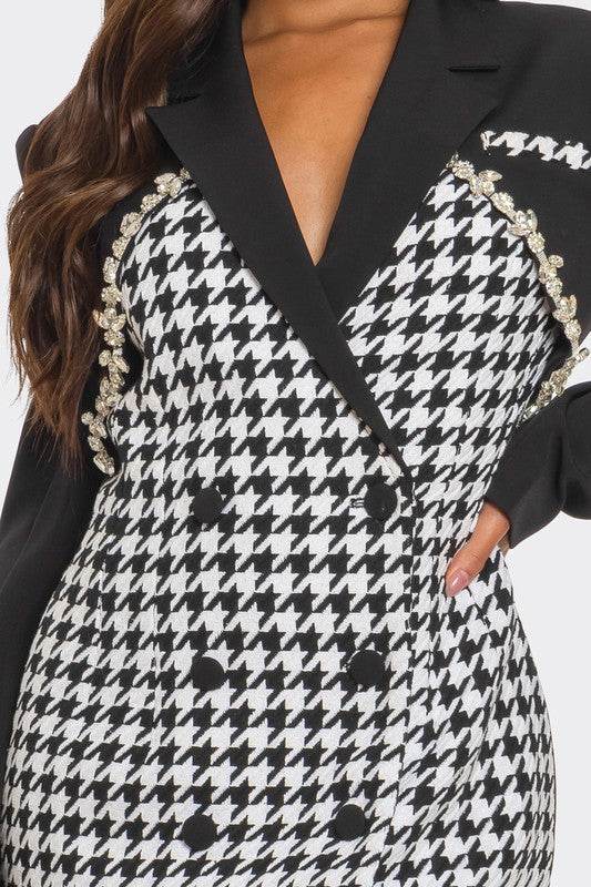 Monochrome Glam Houndstooth Blazer Dress - Shop Style & More | Fresh Looks, Everyday Deals & Free Shipping