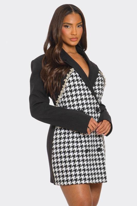 Monochrome Glam Houndstooth Blazer Dress - Shop Style & More | Fresh Looks, Everyday Deals & Free Shipping
