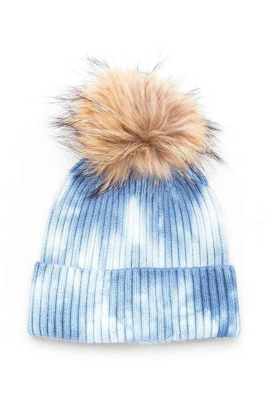 Large Genuine Fur Pom Tie Dyed Cotton Blend Beanie - Shop Style & More | Fresh Looks, Everyday Deals & Free Shipping