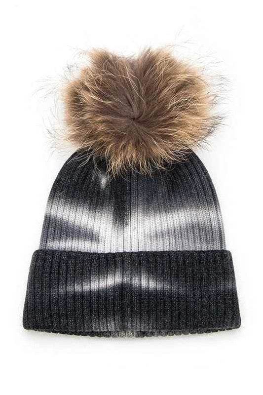 Tie Dyed Natural Natural Genuine Fur Pom Beanie - Shop Style & More | Fresh Looks, Everyday Deals & Free Shipping