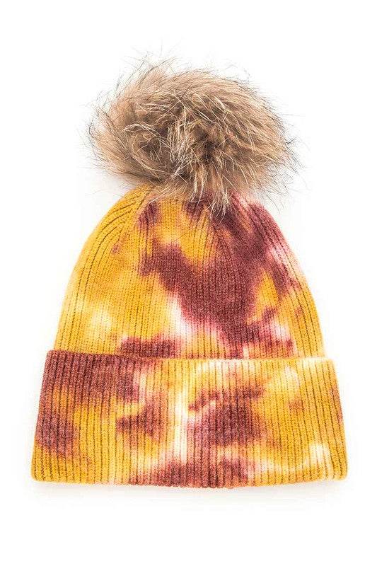 Tie Dyed Natural Natural Genuine Fur Pom Beanie - Shop Style & More | Fresh Looks, Everyday Deals & Free Shipping