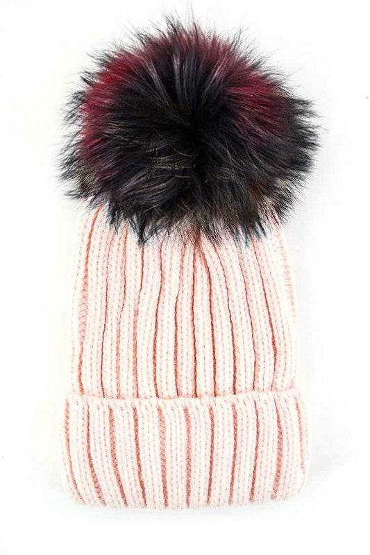 Mix Color Genuine Fur Pom Pom Beanie - Shop Style & More | Fresh Looks, Everyday Deals & Free Shipping