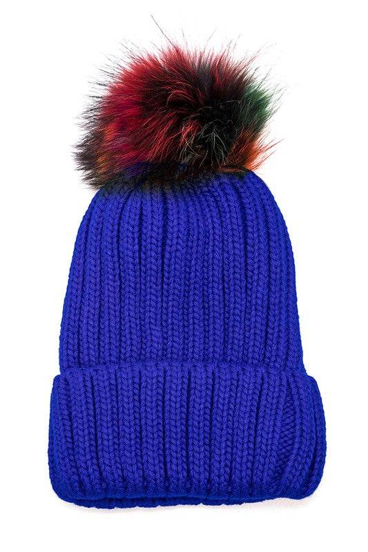Mix Color Genuine Fur Pom Pom Beanie - Shop Style & More | Fresh Looks, Everyday Deals & Free Shipping