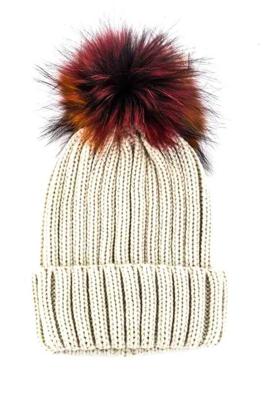 Mix Color Genuine Fur Pom Pom Beanie - Shop Style & More | Fresh Looks, Everyday Deals & Free Shipping