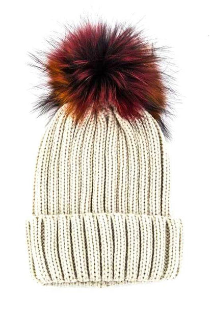 Mix Color Genuine Fur Pom Pom Beanie - Shop Style & More | Fresh Looks, Everyday Deals & Free Shipping