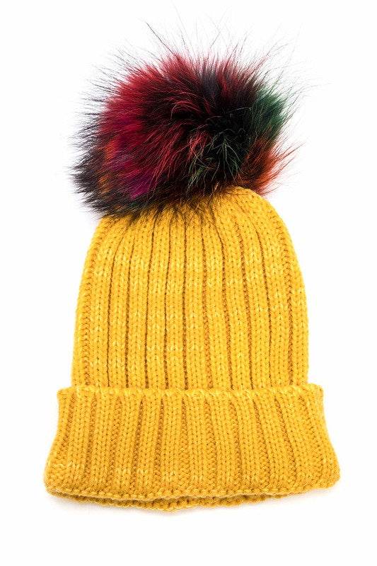 Mix Color Genuine Fur Pom Pom Beanie - Shop Style & More | Fresh Looks, Everyday Deals & Free Shipping