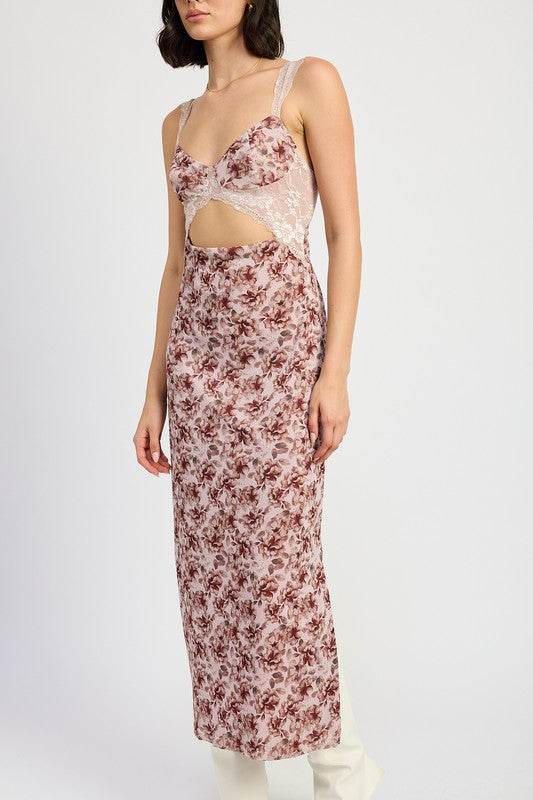 LACE CONTRASTED MIDI DRESS WITH SIDE SLIT - Shop Style & More | Fresh Looks, Everyday Deals & Free Shipping