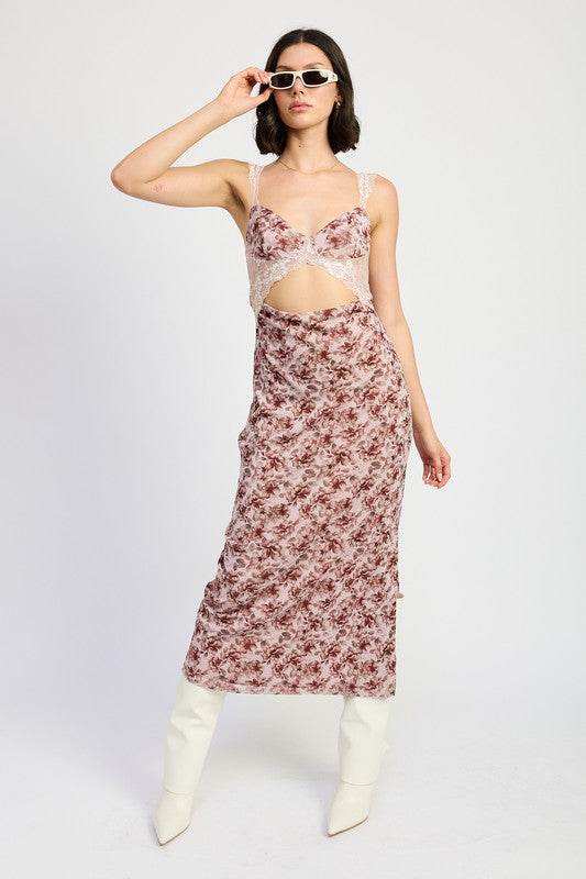 LACE CONTRASTED MIDI DRESS WITH SIDE SLIT - Shop Style & More | Fresh Looks, Everyday Deals & Free Shipping