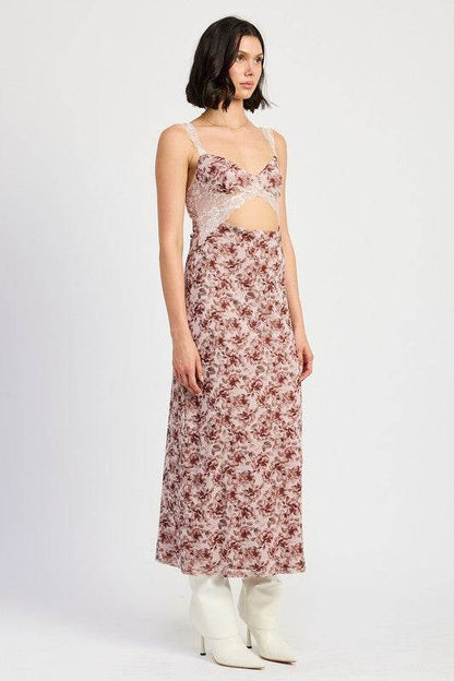 LACE CONTRASTED MIDI DRESS WITH SIDE SLIT - Shop Style & More | Fresh Looks, Everyday Deals & Free Shipping