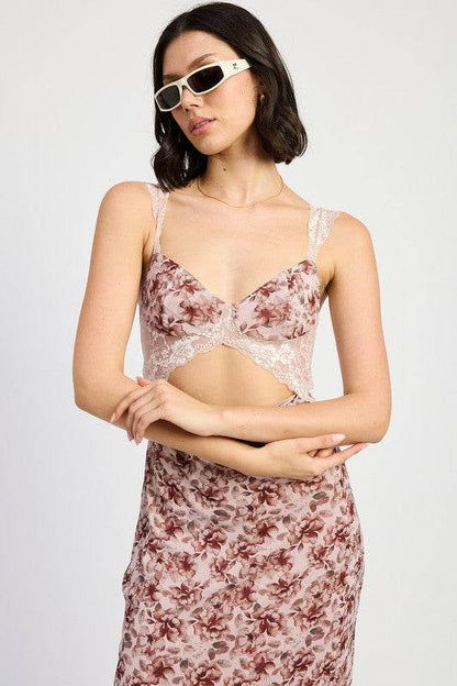 LACE CONTRASTED MIDI DRESS WITH SIDE SLIT - Shop Style & More | Fresh Looks, Everyday Deals & Free Shipping