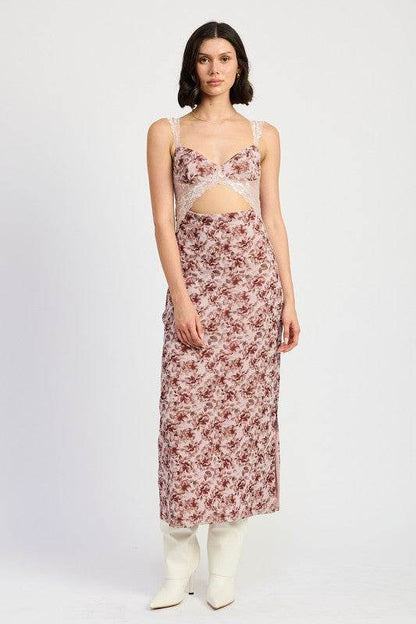 LACE CONTRASTED MIDI DRESS WITH SIDE SLIT - Shop Style & More | Fresh Looks, Everyday Deals & Free Shipping