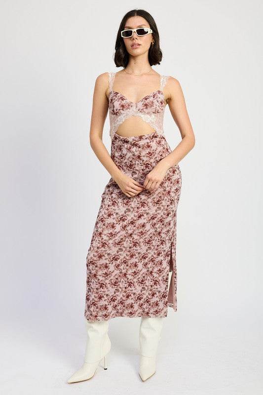 LACE CONTRASTED MIDI DRESS WITH SIDE SLIT - Shop Style & More | Fresh Looks, Everyday Deals & Free Shipping