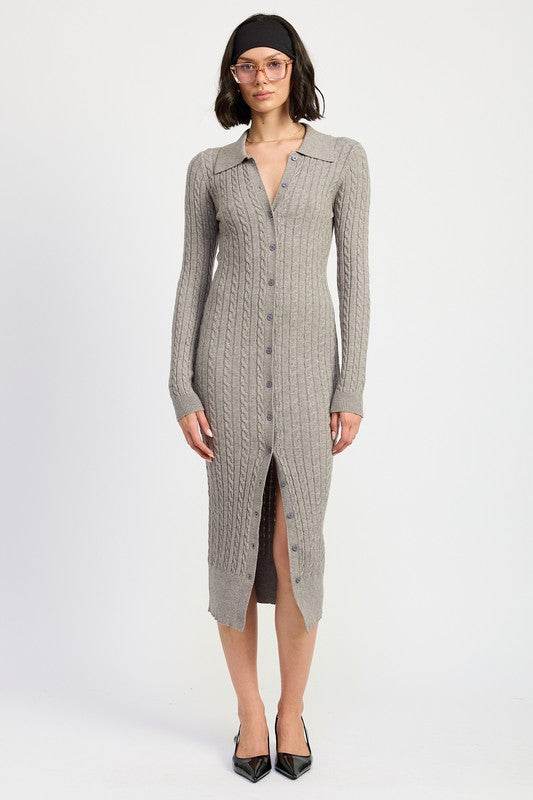BUTTONED LONG SLEEVE CABLE KNIT DRESS - Shop Style & More | Fresh Looks, Everyday Deals & Free Shipping