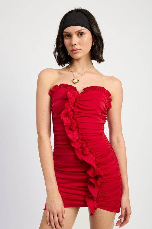 Ruched Ruffle Mini dress - Shop Style & More | Fresh Looks, Everyday Deals & Free Shipping