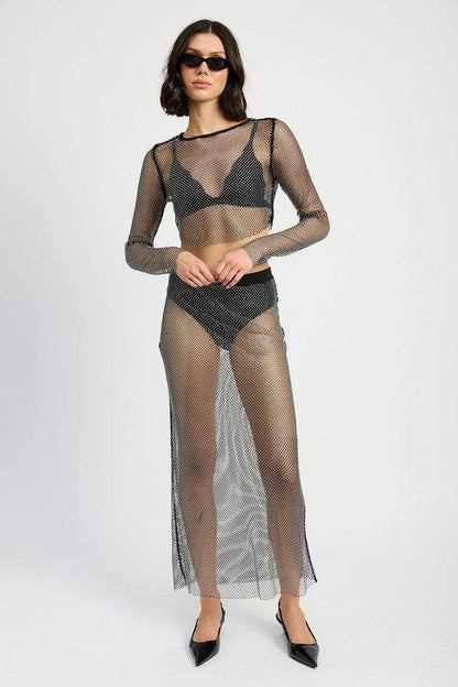 SHEER RHINESTONE MAXI SKIRT - Shop Style & More | Fresh Looks, Everyday Deals & Free Shipping
