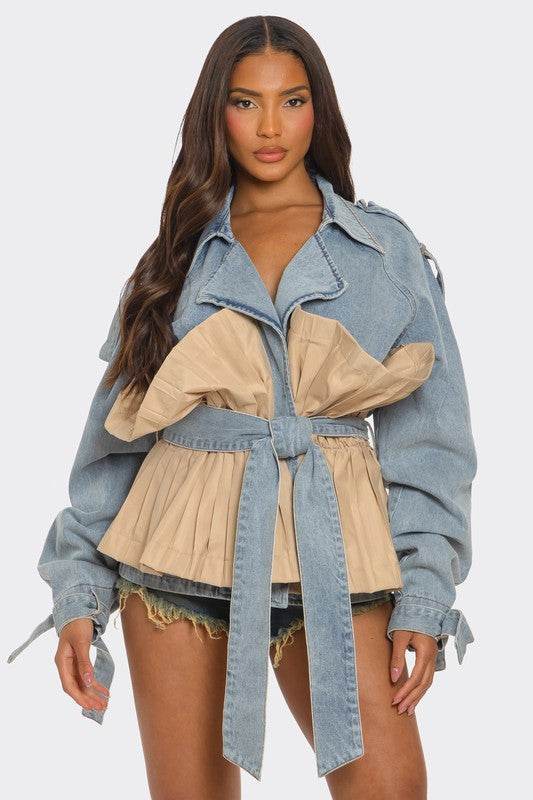 Pleated Contrast Denim Jacket - Shop Style & More | Fresh Looks, Everyday Deals & Free Shipping