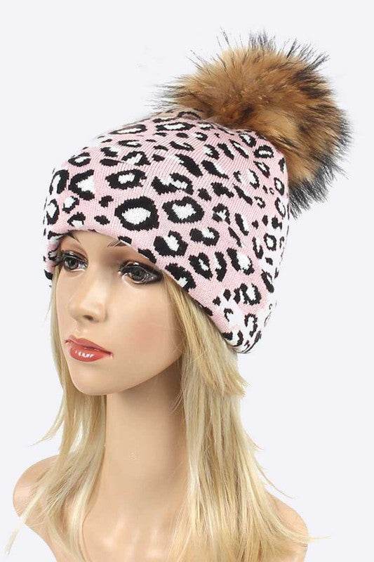 Genuine Fur Pom Soft Leopard Beanie - Shop Style & More | Fresh Looks, Everyday Deals & Free Shipping
