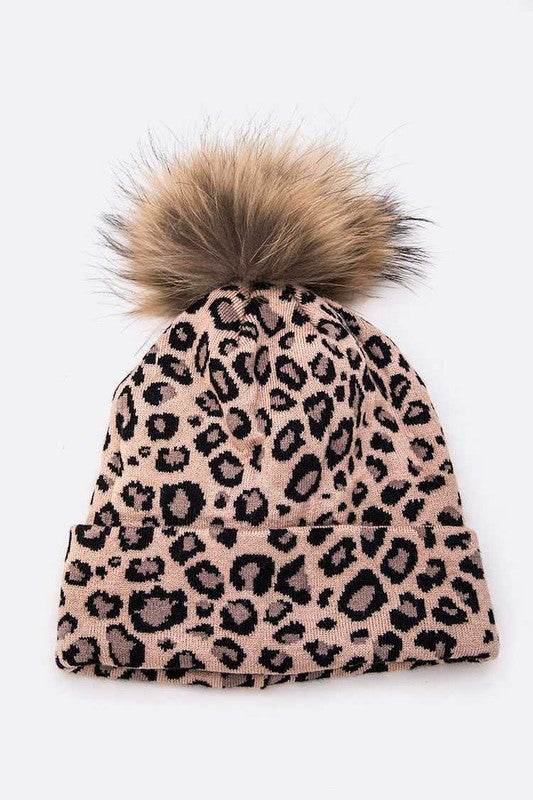 Genuine Fur Pom Soft Leopard Beanie - Shop Style & More | Fresh Looks, Everyday Deals & Free Shipping