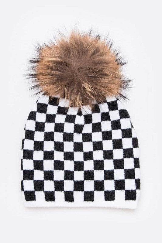 Mix Print Raccoon Fur Pom Iconic Beanie - Shop Style & More | Fresh Looks, Everyday Deals & Free Shipping