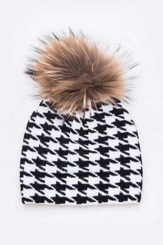 Mix Print Raccoon Fur Pom Iconic Beanie - Shop Style & More | Fresh Looks, Everyday Deals & Free Shipping