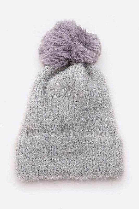 Mohair Faux Fur Pom Soft Beanie - Shop Style & More | Fresh Looks, Everyday Deals & Free Shipping