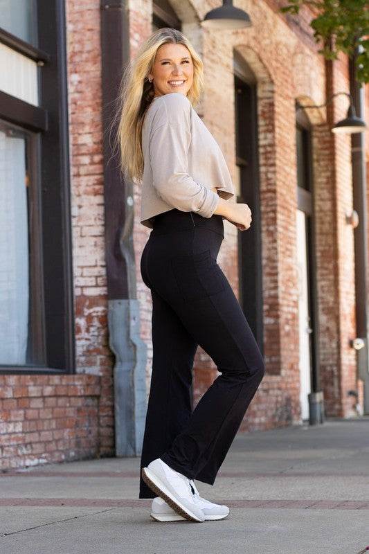 The Liz - Crossover Bootcut Leggings with Pockets - Shop Style & More | Fresh Looks, Everyday Deals & Free Shipping