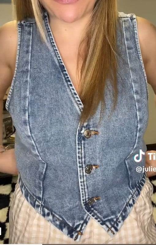 Cropped button front denim vest - Shop Style & More | Fresh Looks, Everyday Deals & Free Shipping