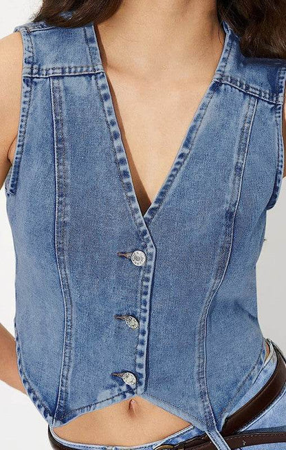 Cropped button front denim vest - Shop Style & More | Fresh Looks, Everyday Deals & Free Shipping
