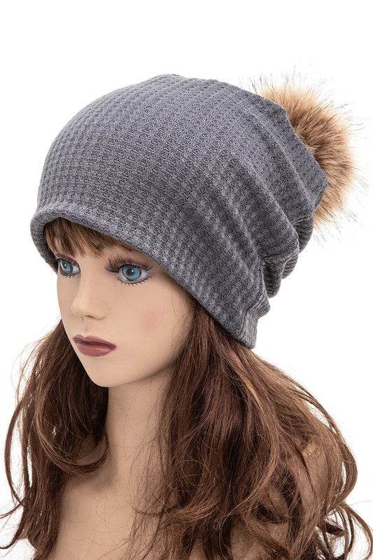 Faux Fur Pom Cotton Slouchy Beanie - Shop Style & More | Fresh Looks, Everyday Deals & Free Shipping