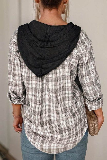 Checkered Print Hooded Patchwork Loose Fit Shacket - Shop Style & More | Fresh Looks, Everyday Deals & Free Shipping