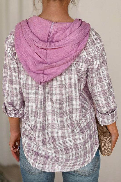 Checkered Print Hooded Patchwork Loose Fit Shacket - Shop Style & More | Fresh Looks, Everyday Deals & Free Shipping