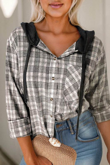 Checkered Print Hooded Patchwork Loose Fit Shacket - Shop Style & More | Fresh Looks, Everyday Deals & Free Shipping