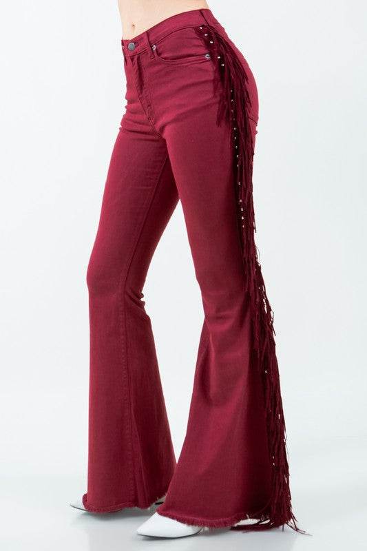 Texas Sun Fringe Bell Bottom jean in Wine - Shop Style & More | Fresh Looks, Everyday Deals & Free Shipping
