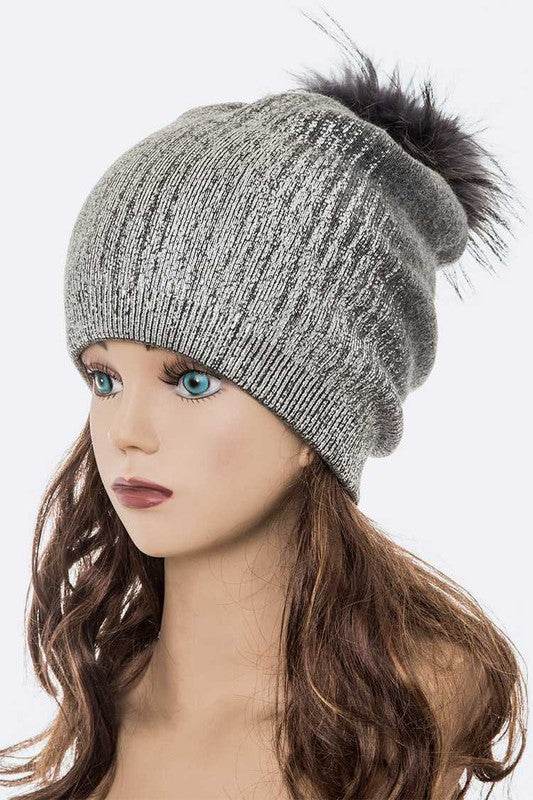 Metallic Cashmere Fur Pom Beanie - Shop Style & More | Fresh Looks, Everyday Deals & Free Shipping