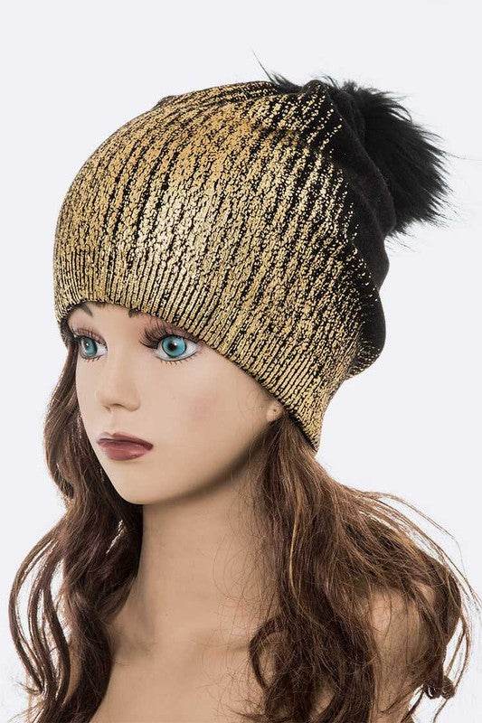 Metallic Cashmere Fur Pom Beanie - Shop Style & More | Fresh Looks, Everyday Deals & Free Shipping