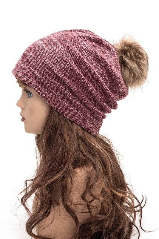 Faux Fur Pom Cotton Blend Slouchy Beanie - Shop Style & More | Fresh Looks, Everyday Deals & Free Shipping
