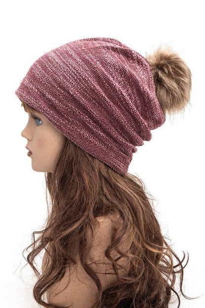 Faux Fur Pom Cotton Blend Slouchy Beanie - Shop Style & More | Fresh Looks, Everyday Deals & Free Shipping