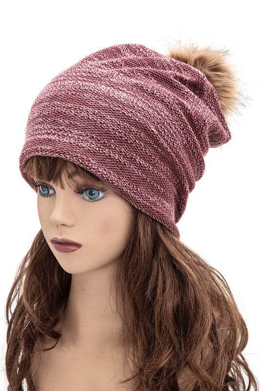 Faux Fur Pom Cotton Blend Slouchy Beanie - Shop Style & More | Fresh Looks, Everyday Deals & Free Shipping