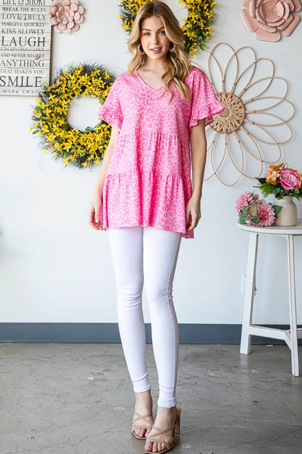 Heimish Full Size Leopard Ruffle Trim Short Sleeve Top - Shop Style & More | Fresh Looks, Everyday Deals & Free Shipping