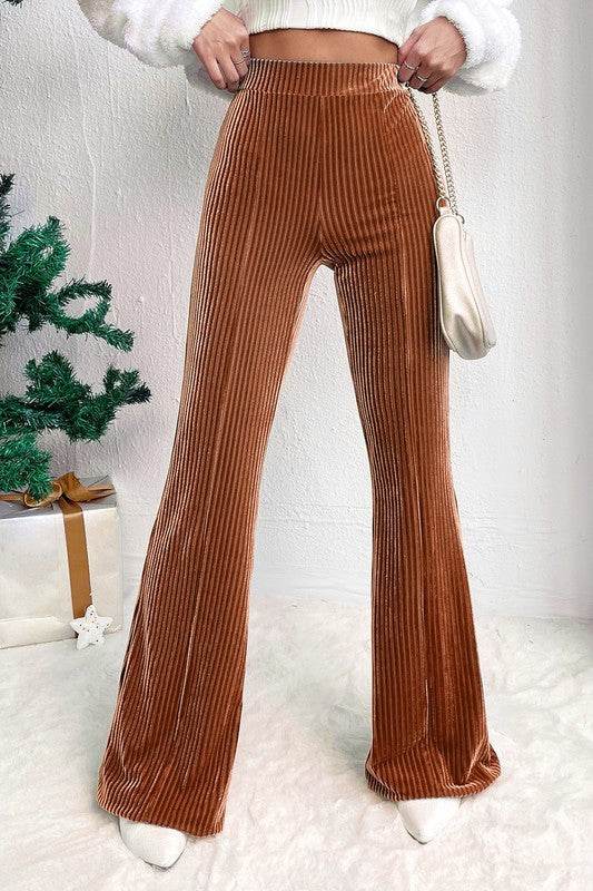 Solid Color High Waist Corduroy Flare Pants - Shop Style & More | Fresh Looks, Everyday Deals & Free Shipping