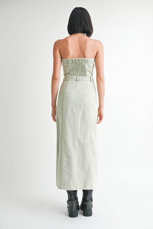 BUTTON UP TUBE DENIM DRESS WITH SLIT - Shop Style & More | Fresh Looks, Everyday Deals & Free Shipping