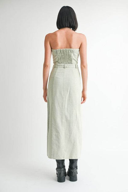 BUTTON UP TUBE DENIM DRESS WITH SLIT - Shop Style & More | Fresh Looks, Everyday Deals & Free Shipping