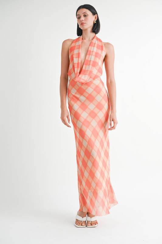 HALTER MAXI SATIN DRESS WITH OPEN BACK - Shop Style & More | Fresh Looks, Everyday Deals & Free Shipping